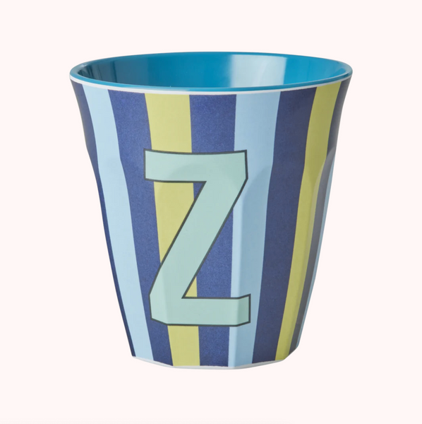 Rice Stripe Melamine Blue Alphabet Cups - A to Z Letter Z