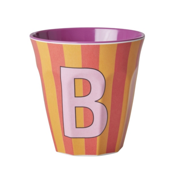 Rice Stripe Pink Melamine Alphabet Cups - A to Z Letter B