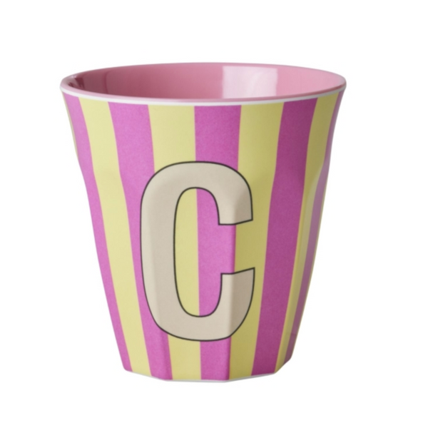 Rice Stripe Pink Melamine Alphabet Cups - A to Z Letter C