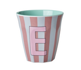 Rice Stripe Pink Melamine Alphabet Cups - A to Z Letter E