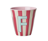 Rice Stripe Pink Melamine Alphabet Cups - A to Z Letter F