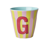 Rice Stripe Pink Melamine Alphabet Cups - A to Z Letter G