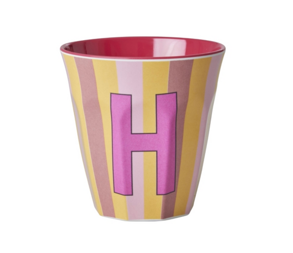Rice Stripe Pink Melamine Alphabet Cups - A to Z Letter H