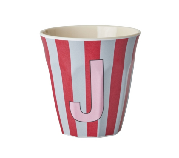 Rice Stripe Pink Melamine Alphabet Cups - A to Z Letter J