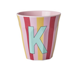 Rice Stripe Pink Melamine Alphabet Cups - A to Z Letter K