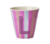 Rice Stripe Pink Melamine Alphabet Cups - A to Z Letter L
