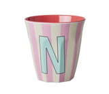 Rice Stripe Pink Melamine Alphabet Cups - A to Z Letter N