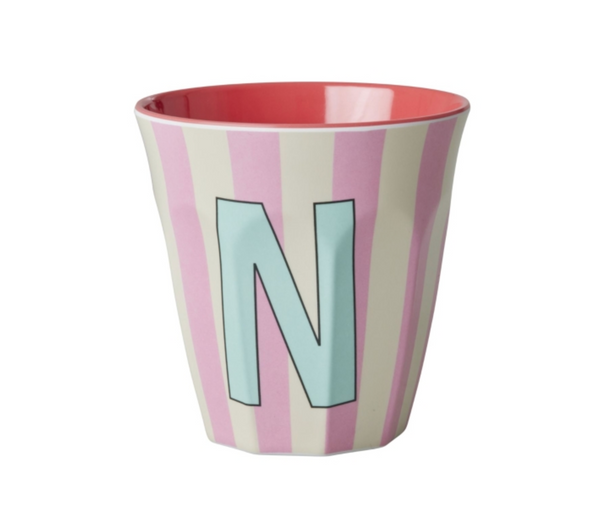 Rice Stripe Pink Melamine Alphabet Cups - A to Z Letter N