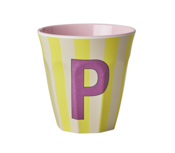 Rice Stripe Pink Melamine Alphabet Cups - A to Z letter P