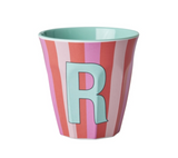 Rice Stripe Pink Melamine Alphabet Cups - A to Z Letter R