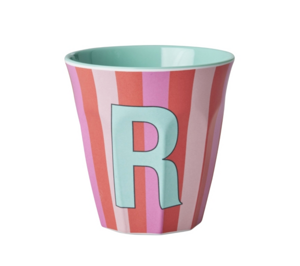 Rice Stripe Pink Melamine Alphabet Cups - A to Z Letter R