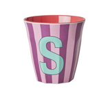 Rice Stripe Pink Melamine Alphabet Cups - A to Z Letter S