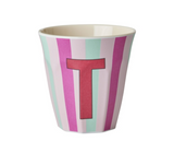 Rice Stripe Pink Melamine Alphabet Cups - A to Z Letter T 