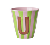 Rice Stripe Pink Melamine Alphabet Cups - A to Z Letter U