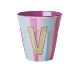 Rice Stripe Pink Melamine Alphabet Cups - A to Z Letter V