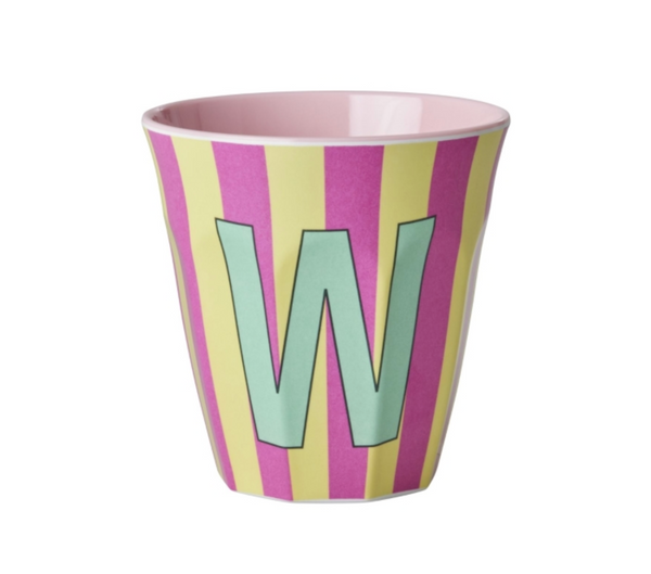 Rice Stripe Pink Melamine Alphabet Cups - A to Z Letter W