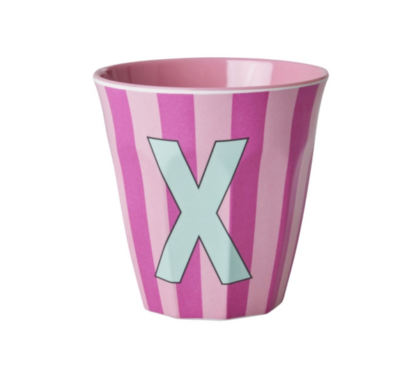 Rice Stripe Pink Melamine Alphabet Cups - A to Z Letter X