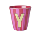 Rice Stripe Pink Melamine Alphabet Cups - A to Z Letter Y