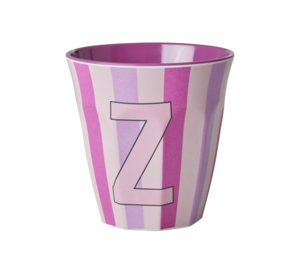 Rice Stripe Pink Melamine Alphabet Cups - A to Z