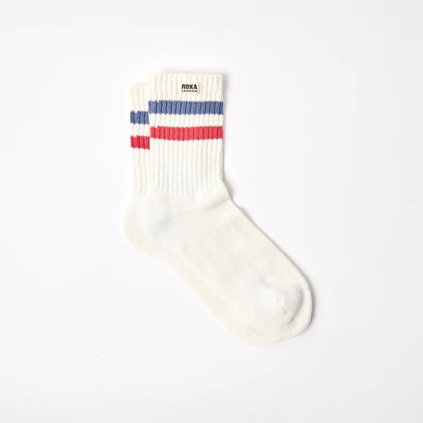 Roka Windsor Stripe Crew Socks For Men Coastal Blue/ Scarlett