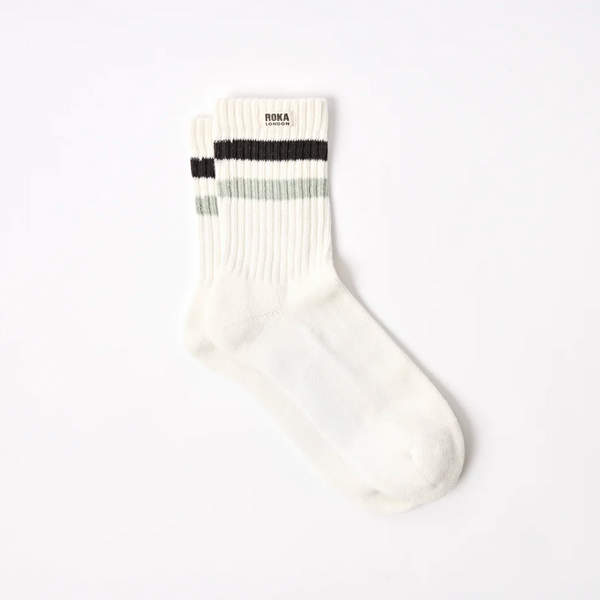 Roka Windsor Stripe Crew Socks for Men in Black/Mist