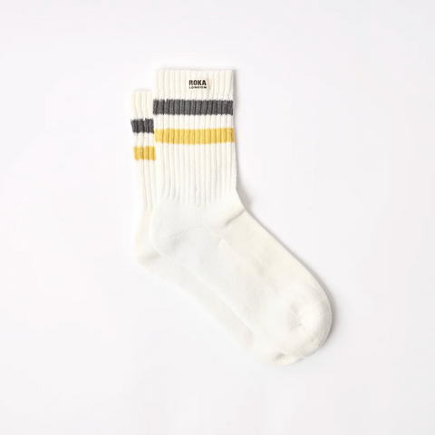 Roka Windsor Stripe Crew Socks for Men in Faded Black/Summer Yellow