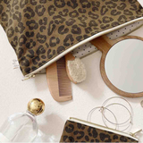 Rose In April Marie Purse Olive Leopard Print open with makeup