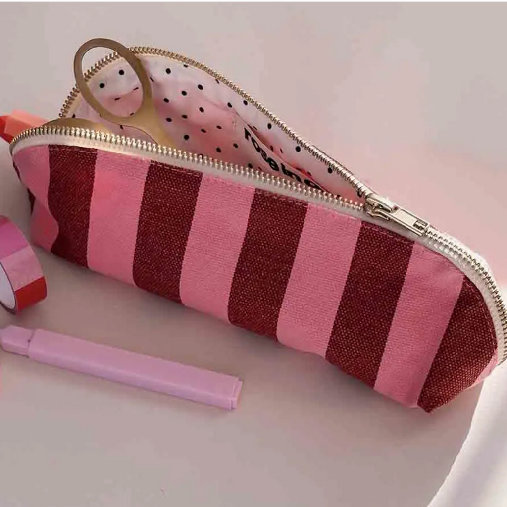 Rose In April Pencil Case Gaston Stripes Funky Pink/Olive open