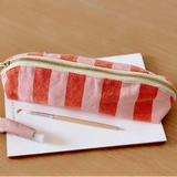 Rose in April Pencil Case - Gaston Stripes - Tomato/Candy Pink side view