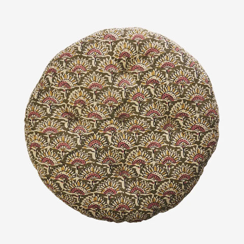 Madam Stoltz Round Cotton Chair Pad - Olive, Sand Old rose, Mustard