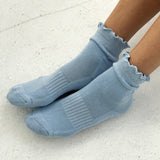 Le Bon Shoppe - Ruffled Hugger Crew Socks - Periwinkle / Red