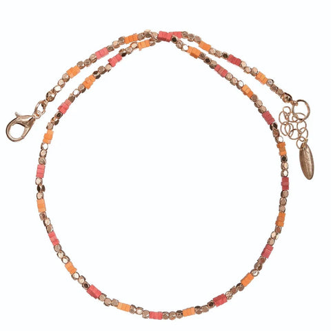Hot Tomato Squaring Up Beaded Chain Necklace- Coral/Satsuma/Gold