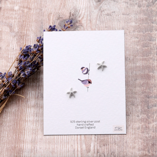 SIlver Starfish earrings by attic creations, sterling silver and with a hammered metal effect 
