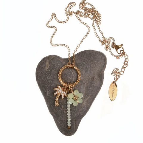 Hot Tomato Charm Cluster Necklace Palm Tree - Gold & Aqua