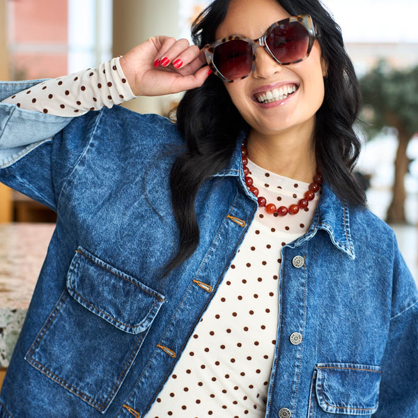 Black Colour Jennie Dotted Mesh Blouse - Cream