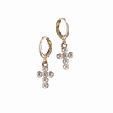 Hot Tomato Pearl Cross On Mini Hoop - Pearl/Gold