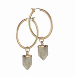Stone Drop On Hoop - Stone/Worn Gold