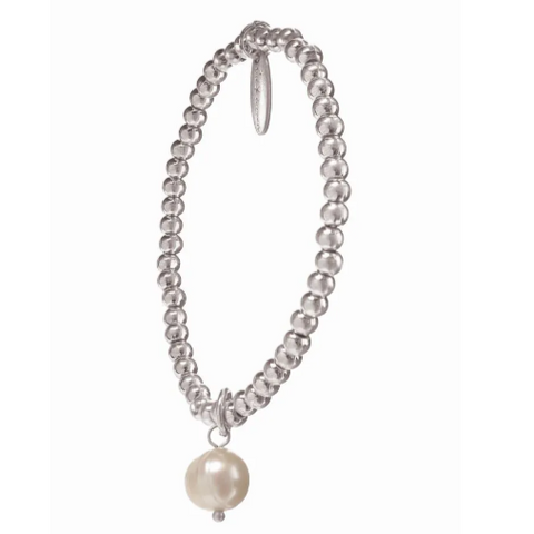 Solo Pearl Elasticated Bracelet - Worn Silver