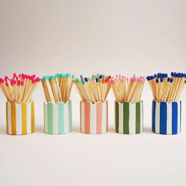 Stripy Match Stick Holders - Choose Your Colours