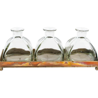 Copper Tray with 3 Bottles