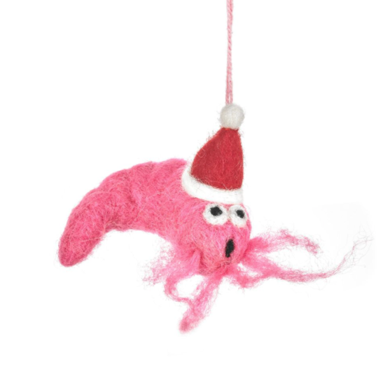 Handmade Felt Festive Prawn Hanging Christmas Decoration