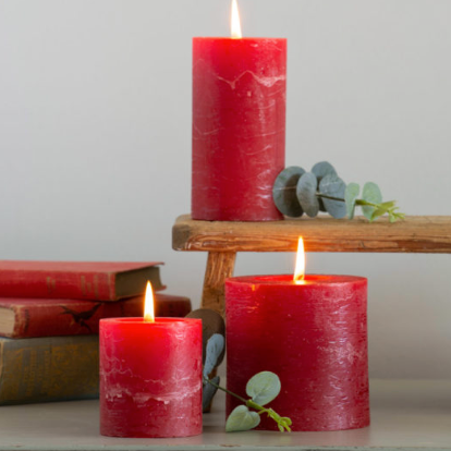 Rustic Pillar Candle -  Lipstick Red