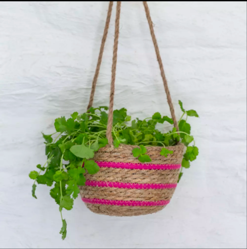 Seagrass Hanging Basket - Pink Stripe