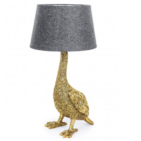 Antique Gold Goose Table Lamp with Grey Shade