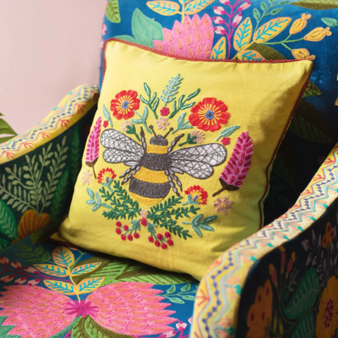 Ian Snow Embroidered Bee Cotton Cushion