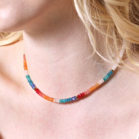 Rainbow Rondelle Stone Beaded Necklace