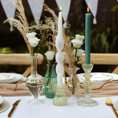 Boho Glass Candle Holder - Green