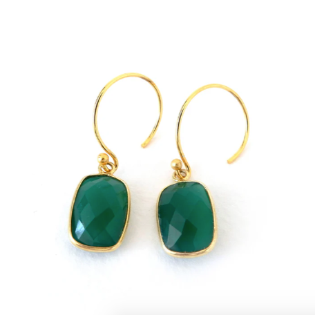 Green Onyx Gemstone - Gold Plated Earrings