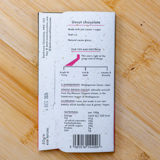 Darkroom 70% Madagascar Chocolate Bar
