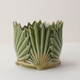 Green Ceramic Fan Leaf Pot Cover